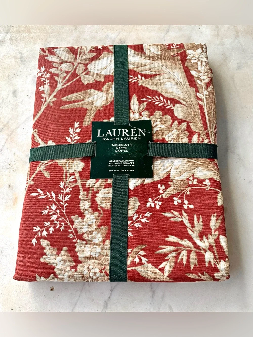 RALPH LAUEN BURNT Red Cream Botanical Toile Tablecloth 60 X 84INCH OBLONG
